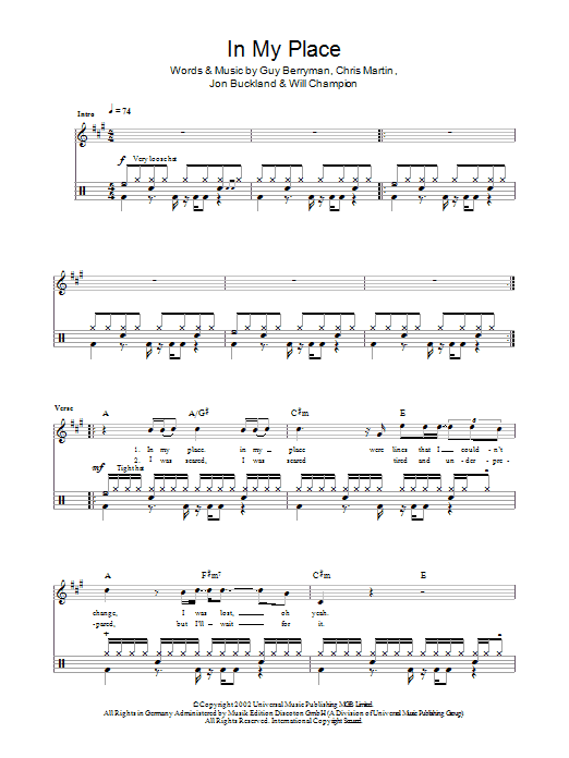 In My Place (Drum Chart) von Coldplay