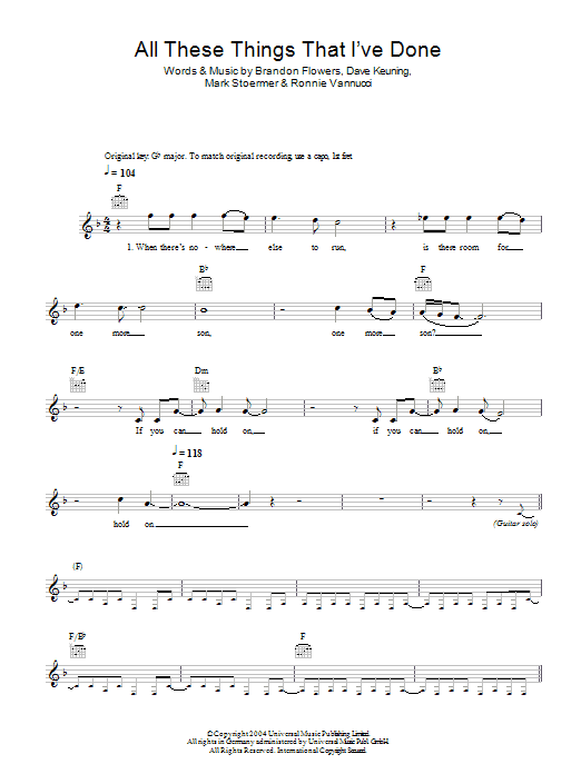 All These Things That I've Done (Lead Sheet / Fake Book) von The Killers