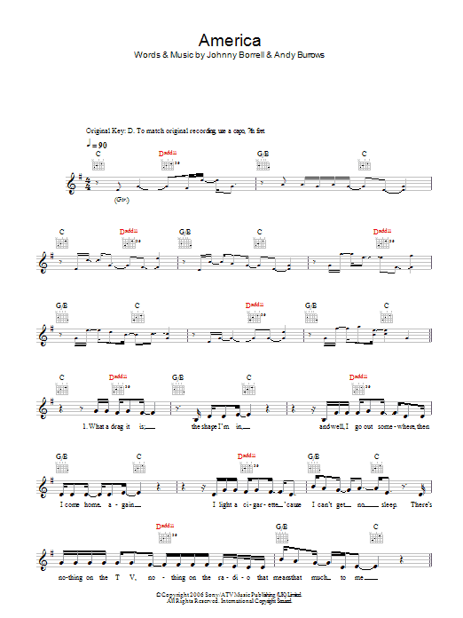 America (Lead Sheet / Fake Book) von Razorlight