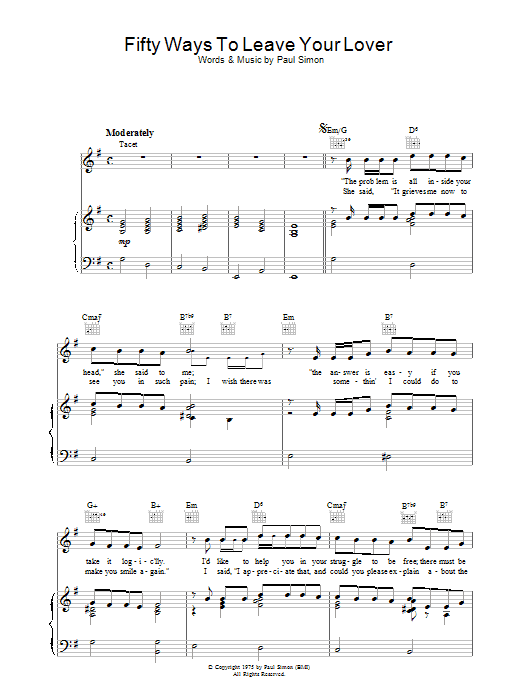 Fifty Ways To Leave Your Lover (Piano, Vocal & Guitar Chords) von Paul Simon