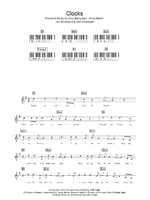 Clocks (Lead Sheet / Fake Book) von Coldplay