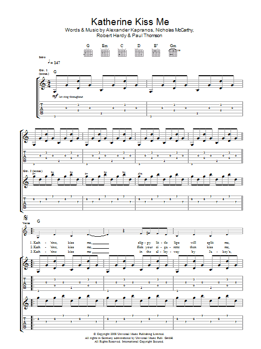 Katherine Kiss Me (Guitar Tab) von Franz Ferdinand