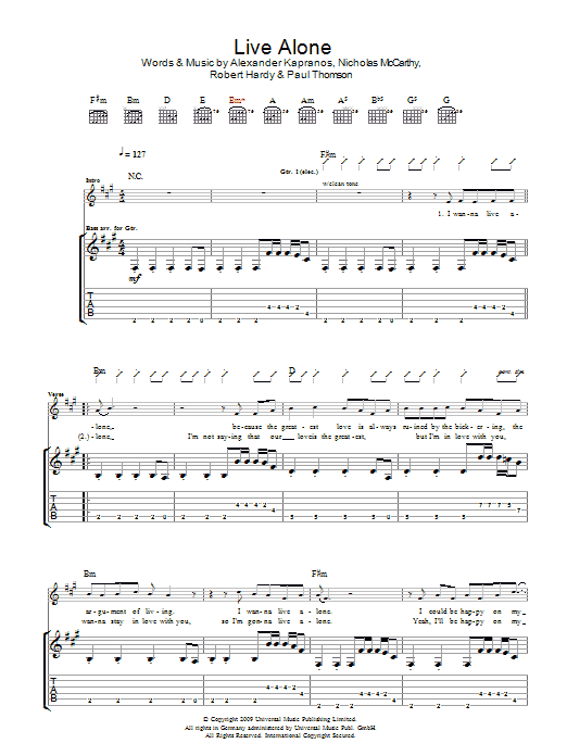 Live Alone (Guitar Tab) von Franz Ferdinand