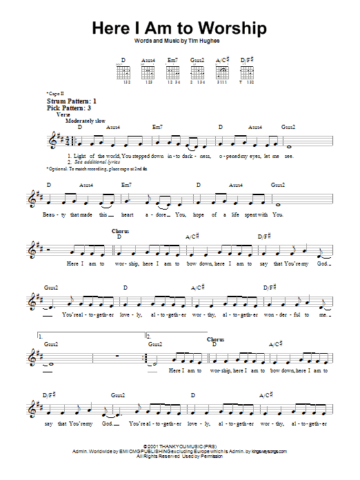 Here I Am To Worship (Easy Guitar) von Tim Hughes