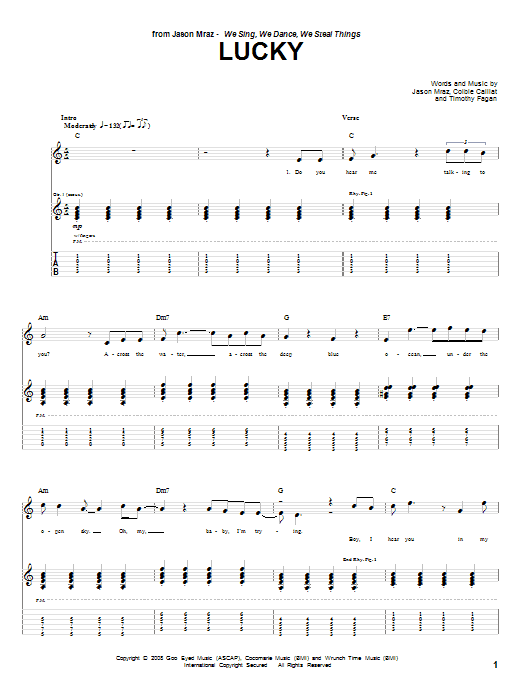 Lucky (Guitar Tab) von Jason Mraz & Colbie Caillat