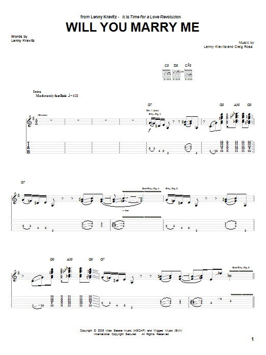 Will You Marry Me (Guitar Tab) von Lenny Kravitz