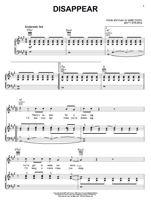 Disappear (Piano, Vocal & Guitar Chords (Right-Hand Melody)) von The Gabe Dixon Band