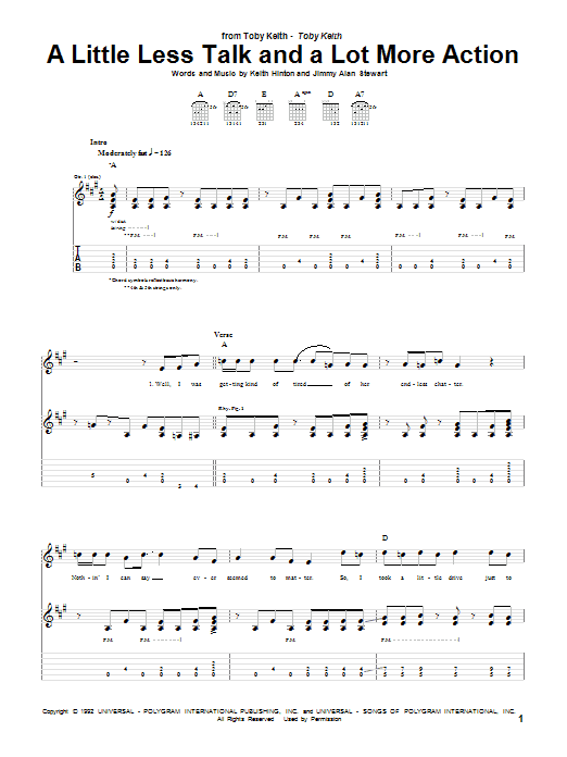 A Little Less Talk And A Lot More Action (Guitar Tab) von Toby Keith