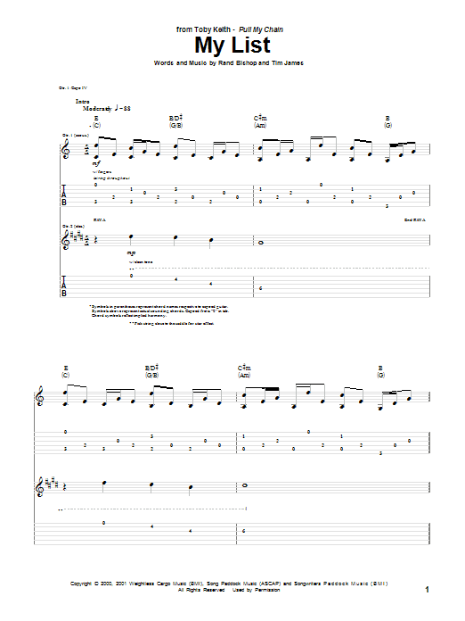 My List (Guitar Tab) von Toby Keith