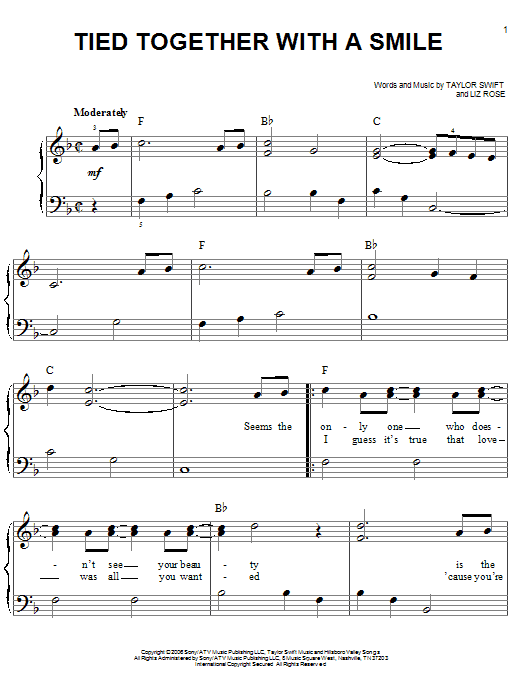 Tied Together With A Smile (Easy Piano) von Taylor Swift