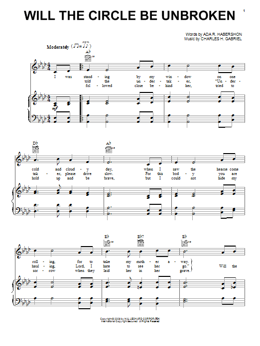 Will The Circle Be Unbroken (Piano, Vocal & Guitar Chords (Right-Hand Melody)) von Charles H. Gabriel