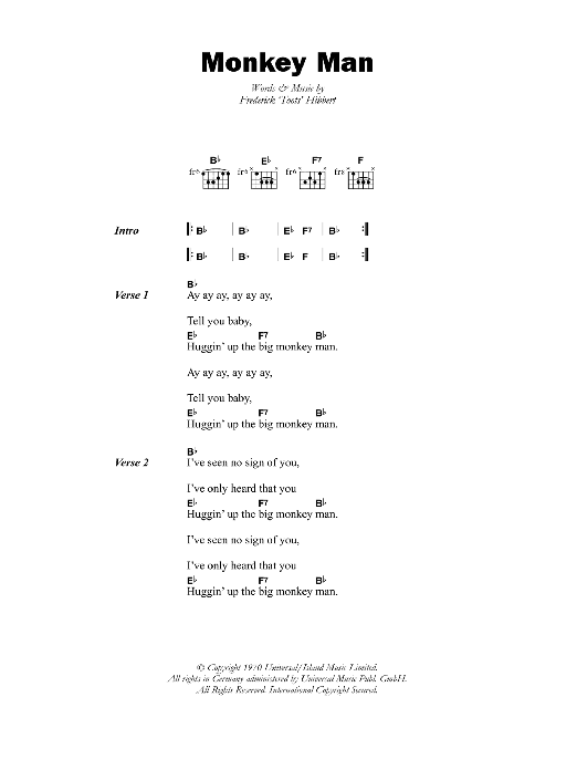 Monkey Man (Guitar Chords/Lyrics) von Toots & The Maytals