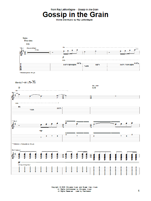 Gossip In The Grain (Guitar Tab) von Ray LaMontagne