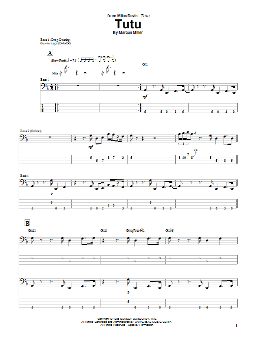 Tutu (Bass Guitar Tab) von Marcus Miller