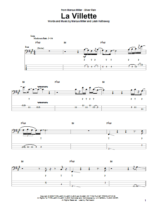 La Villette (Bass Guitar Tab) von Marcus Miller