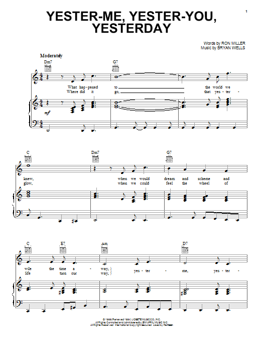 Yester-Me, Yester-You, Yesterday (Piano, Vocal & Guitar Chords (Right-Hand Melody)) von Stevie Wonder