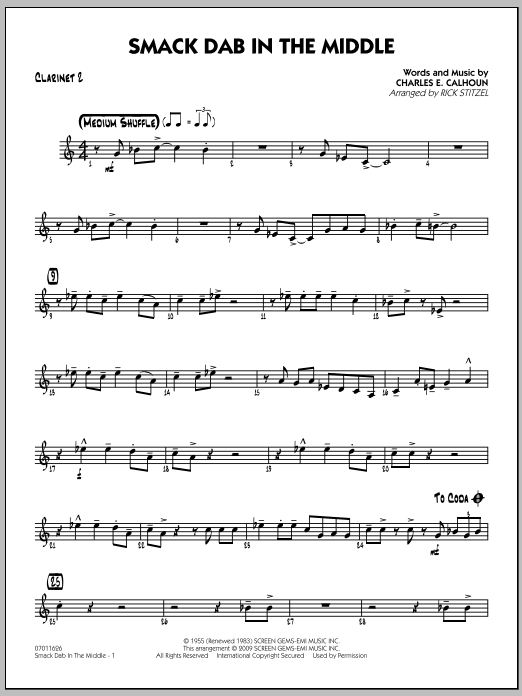Smack Dab In The Middle - Bb Clarinet 2 (Jazz Ensemble) von Rick Stitzel