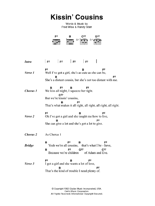 Kissin' Cousins (Guitar Chords/Lyrics) von Elvis Presley