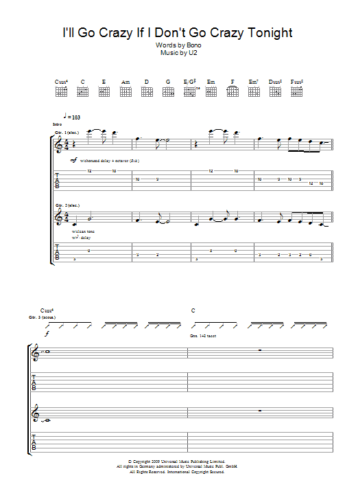 I'll Go Crazy If I Don't Go Crazy Tonight (Guitar Tab) von U2