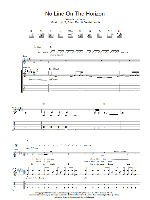 No Line On The Horizon (Guitar Tab) von U2