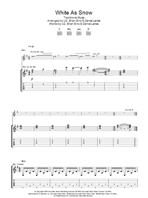 White As Snow (Guitar Tab) von U2