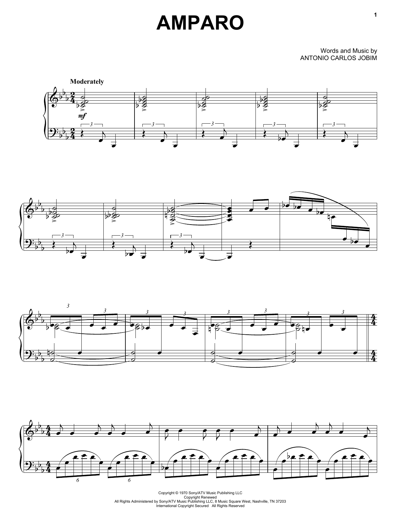 Amparo (Piano, Vocal & Guitar Chords (Right-Hand Melody)) von Antonio Carlos Jobim