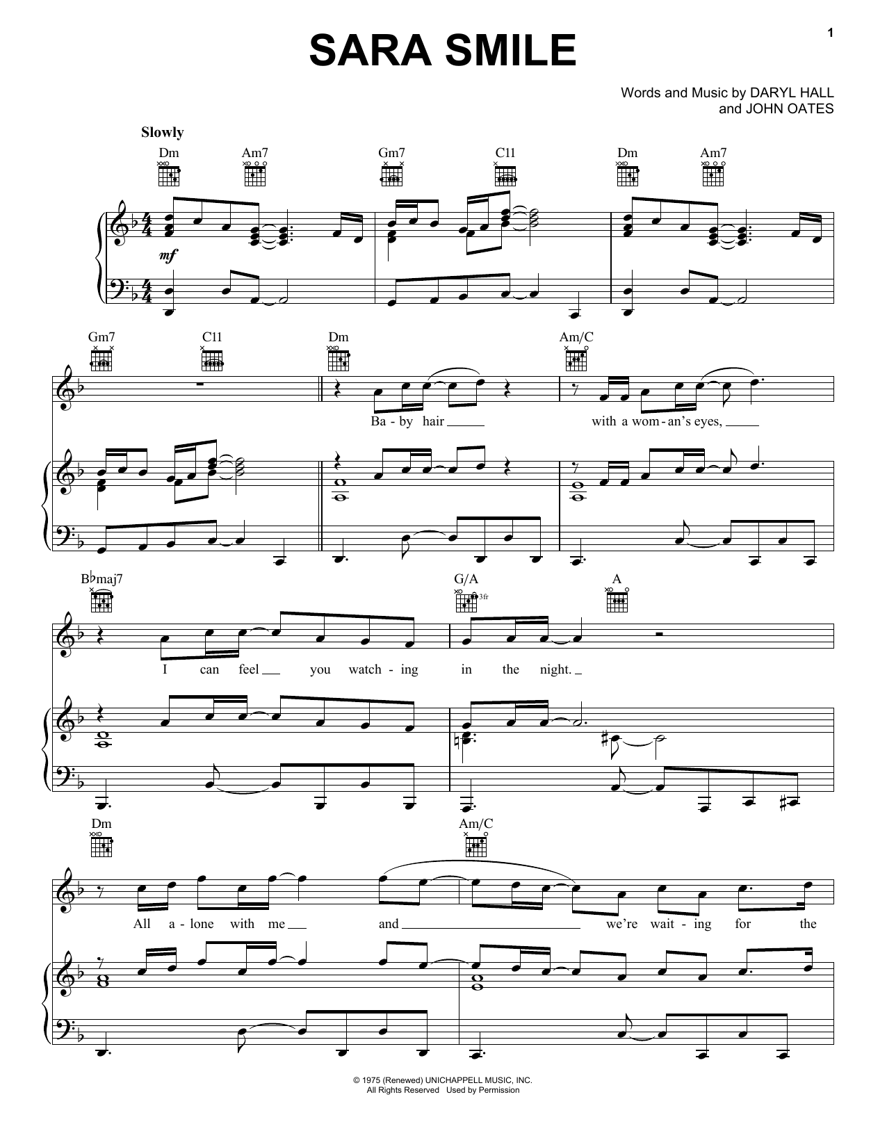 Sara Smile (Piano, Vocal & Guitar Chords (Right-Hand Melody)) von Hall & Oates