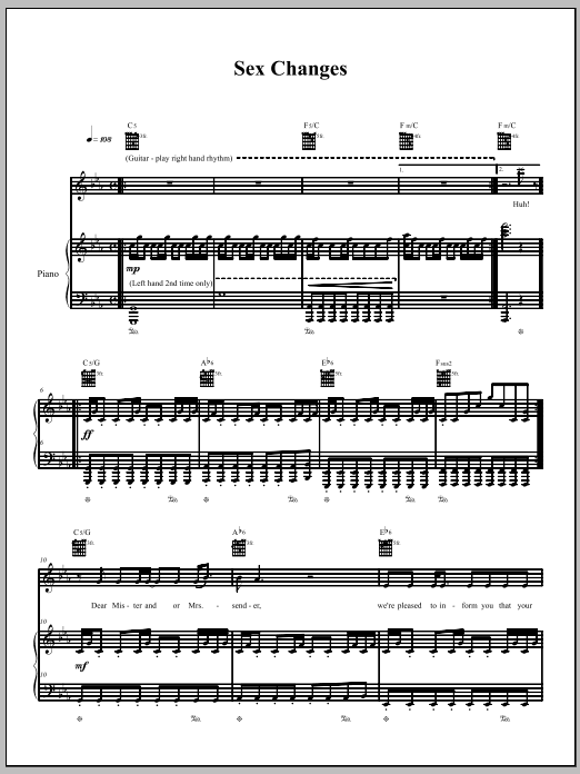 Sex Changes (Piano, Vocal & Guitar Chords (Right-Hand Melody)) von The Dresden Dolls