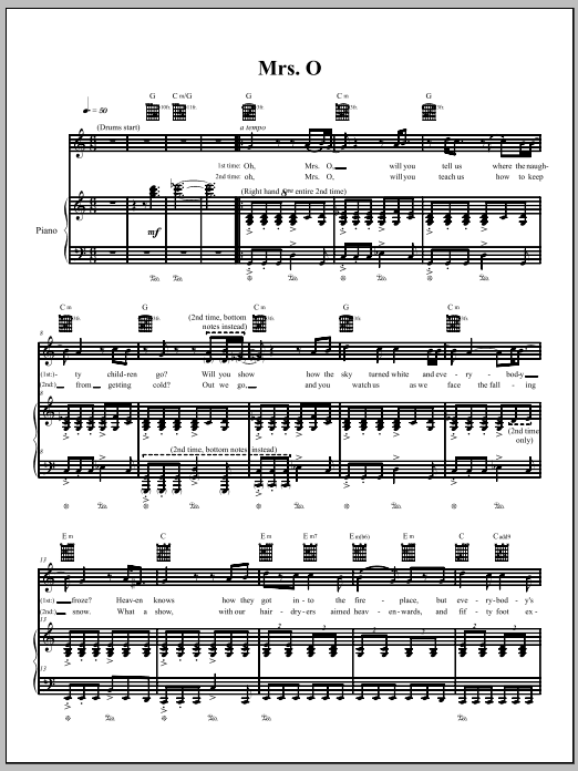 Mrs. O (Piano, Vocal & Guitar Chords (Right-Hand Melody)) von The Dresden Dolls