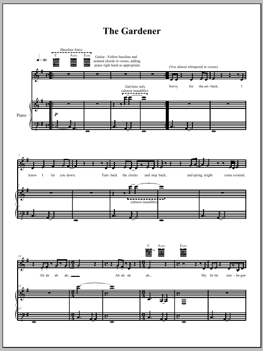 The Gardener (Piano, Vocal & Guitar Chords (Right-Hand Melody)) von The Dresden Dolls