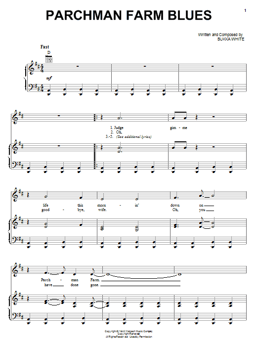 Parchman Farm Blues (Piano, Vocal & Guitar Chords (Right-Hand Melody)) von Bukka White