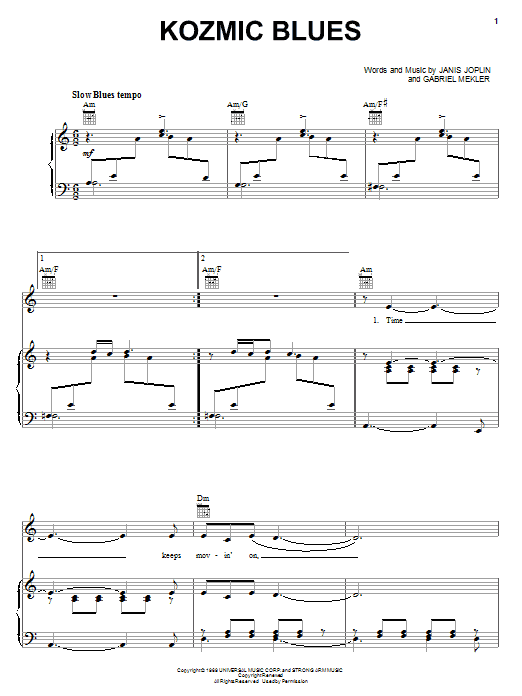 Kozmic Blues (Piano, Vocal & Guitar Chords (Right-Hand Melody)) von Janis Joplin