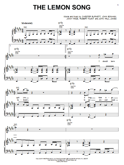 The Lemon Song (Piano, Vocal & Guitar Chords (Right-Hand Melody)) von Led Zeppelin