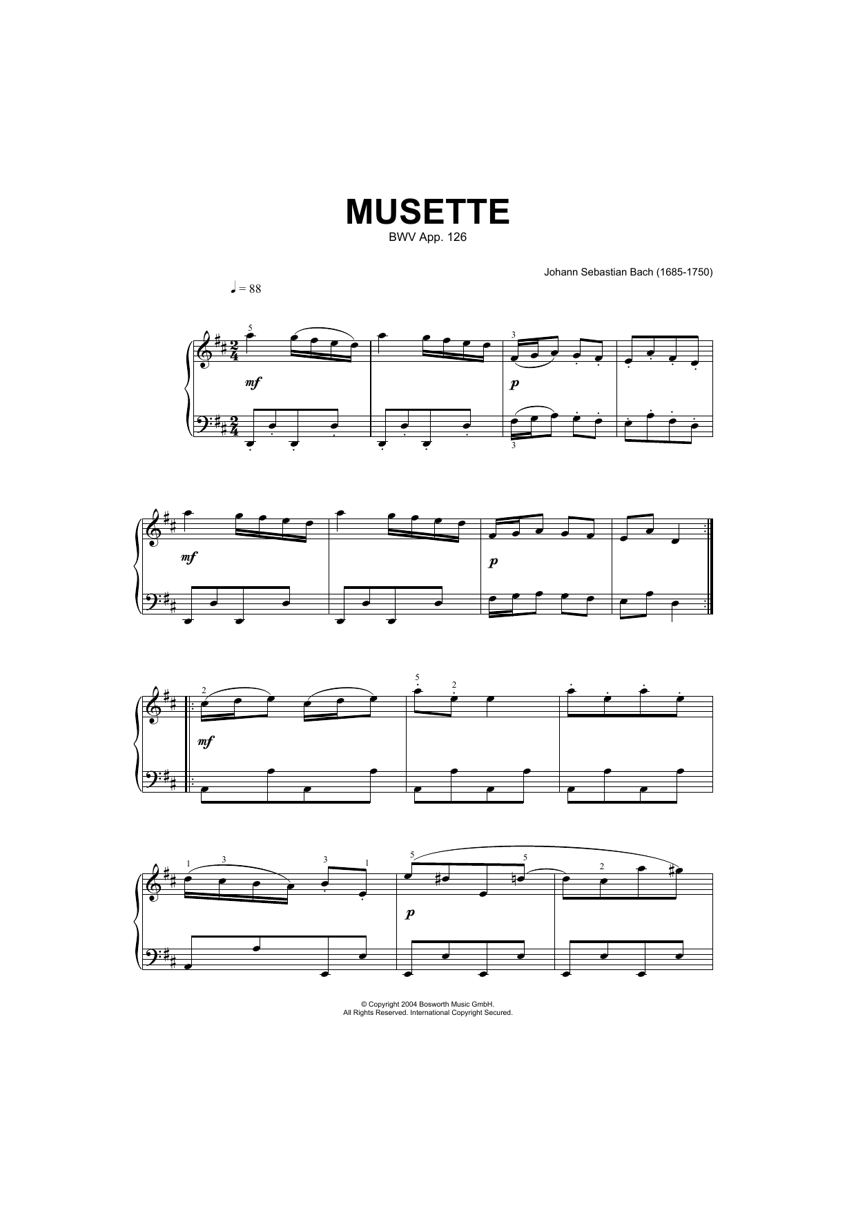 Musette In D Major, BWV App. 126 (Piano Solo) von Johann Sebastian Bach