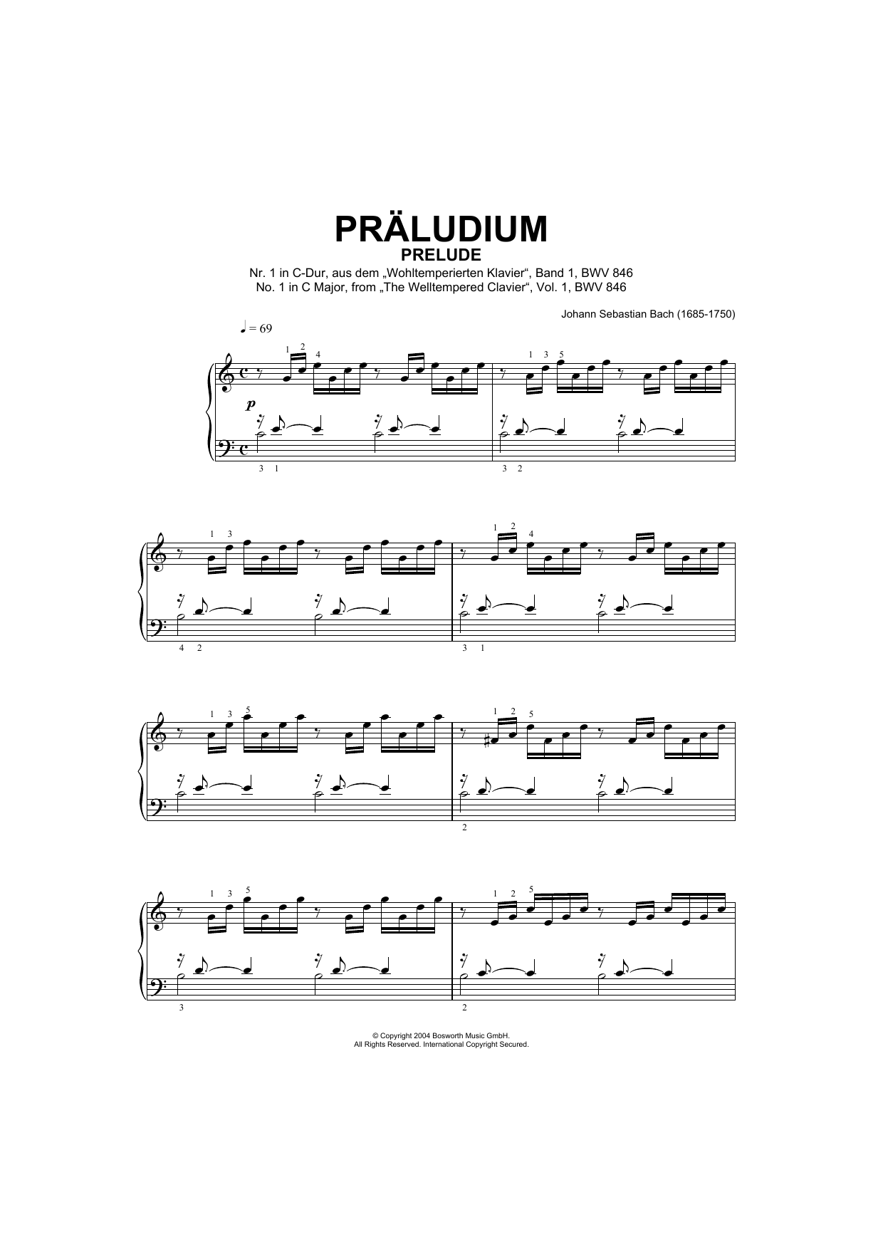 Prelude No.1 in C Major (from The Well-Tempered Clavier, Bk.1) (Piano Solo) von Johann Sebastian Bach