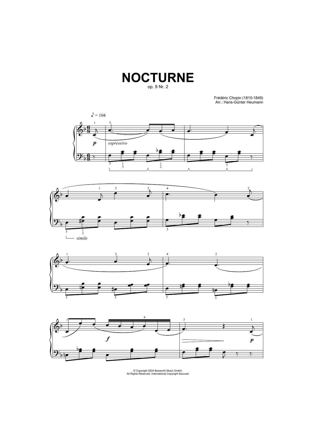Nocturne in E Flat Major, Op.9, No.2 (arr. Hans-Gunter Heumann) (Piano Solo) von Frdric Chopin
