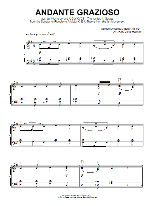 Andante Grazioso (Theme from Piano Sonata In A, K331) (arr. Hans-Gunter Heumann) (Piano Solo) von Wolfgang Amadeus Mozart