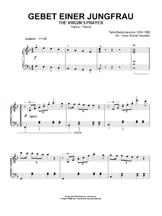 The Virgin's Prayer (Theme) (Piano Solo) von Tekla Badarczewska
