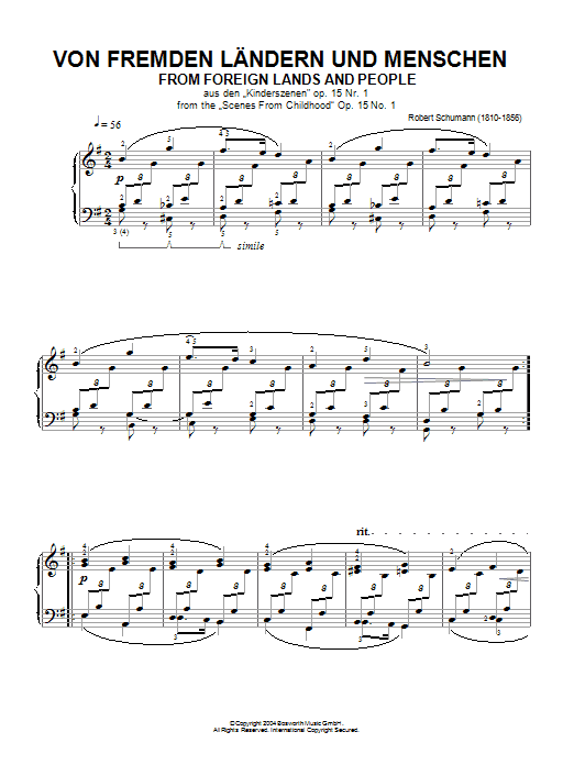 From Foreign Lands And People (Piano Solo) von Robert Schumann