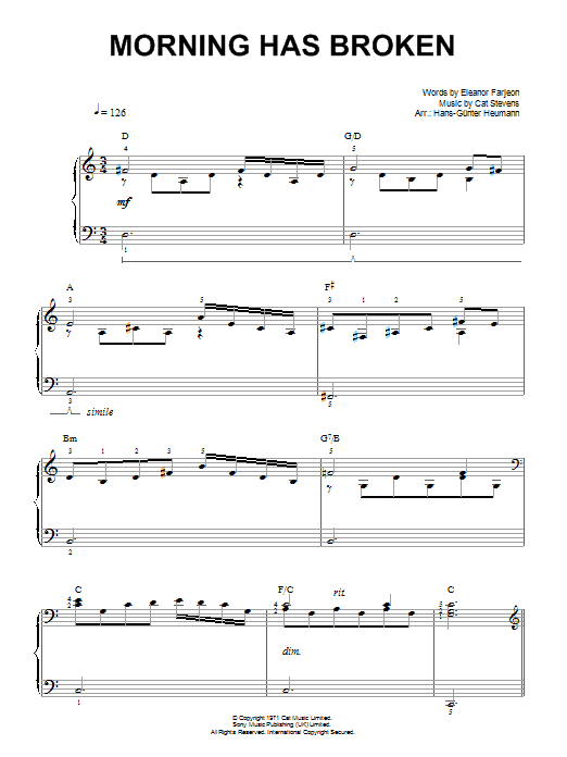 Morning Has Broken (Easy Piano) von Cat Stevens