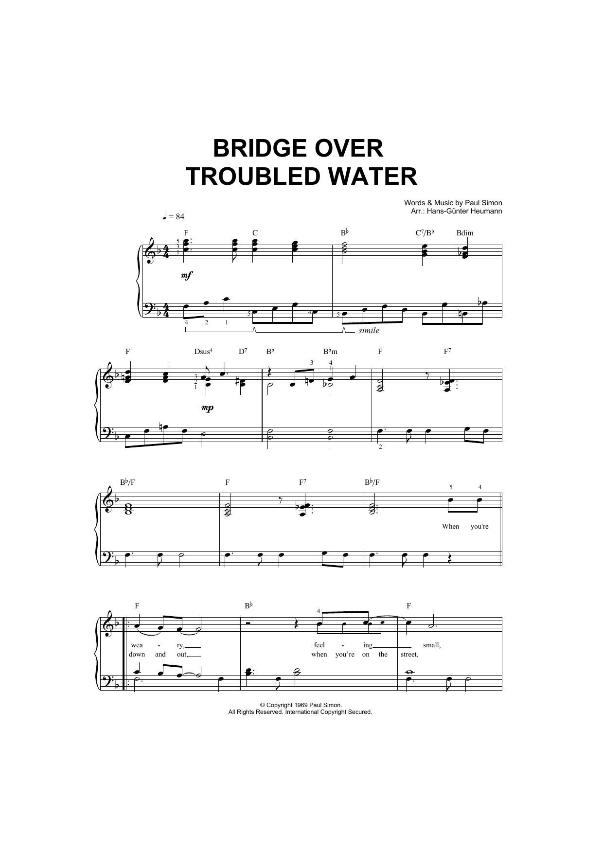 Bridge Over Troubled Water (Piano & Vocal) von Simon & Garfunkel
