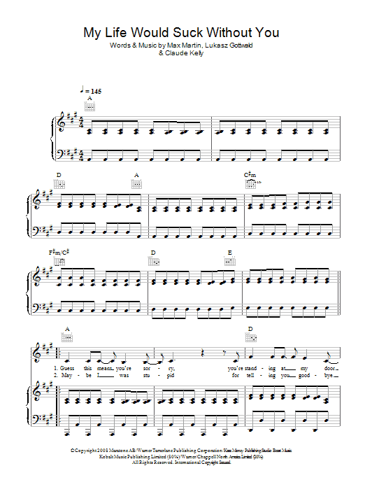 My Life Would Suck Without You (Piano, Vocal & Guitar Chords) von Kelly Clarkson