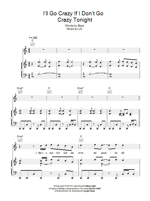 I'll Go Crazy If I Don't Go Crazy Tonight (Piano, Vocal & Guitar Chords) von U2