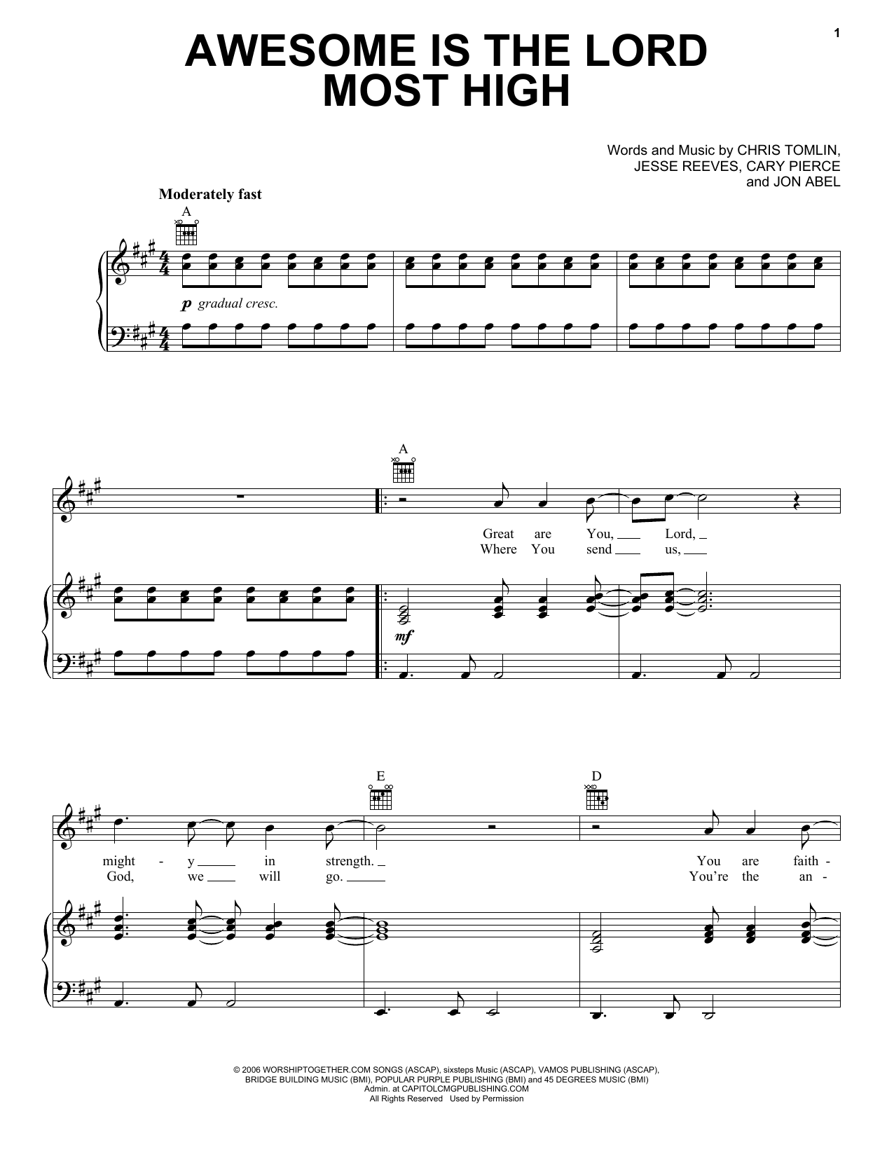Awesome Is The Lord Most High (Piano, Vocal & Guitar Chords (Right-Hand Melody)) von Chris Tomlin