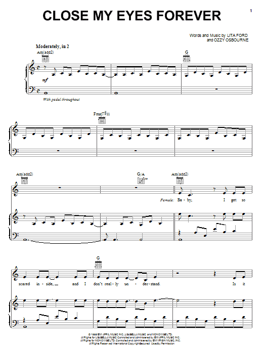 Close My Eyes Forever (Piano, Vocal & Guitar Chords (Right-Hand Melody)) von Ozzy Osbourne with Lita Ford