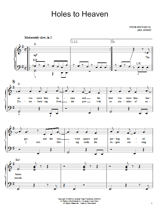 Holes To Heaven (Easy Piano) von Jack Johnson