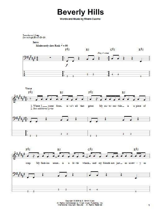 Beverly Hills (Bass Guitar Tab) von Weezer
