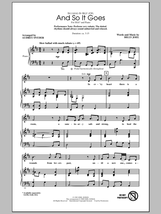 And So It Goes (arr. Audrey Snyder) (SSA Choir) von Billy Joel