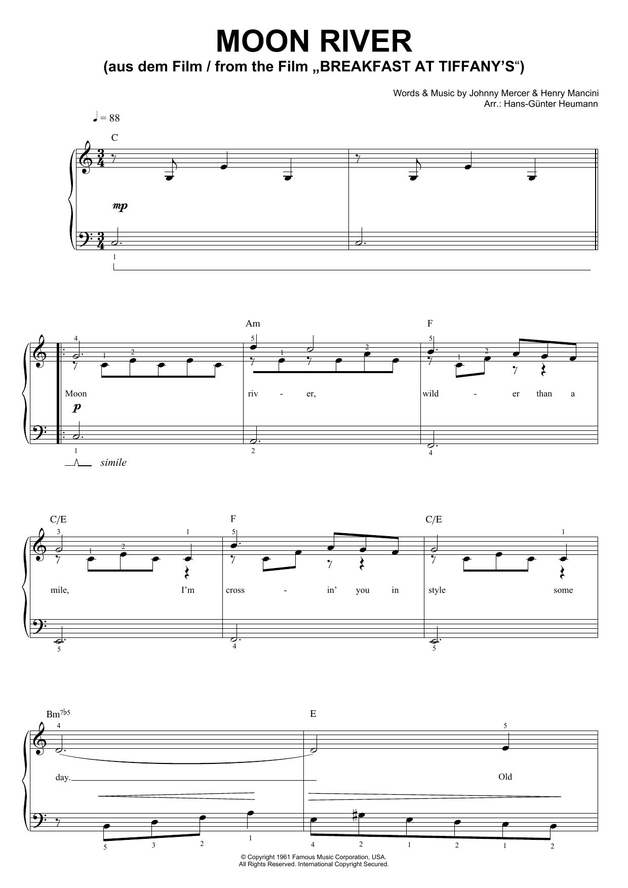 Moon River (Easy Piano) von Henry Mancini