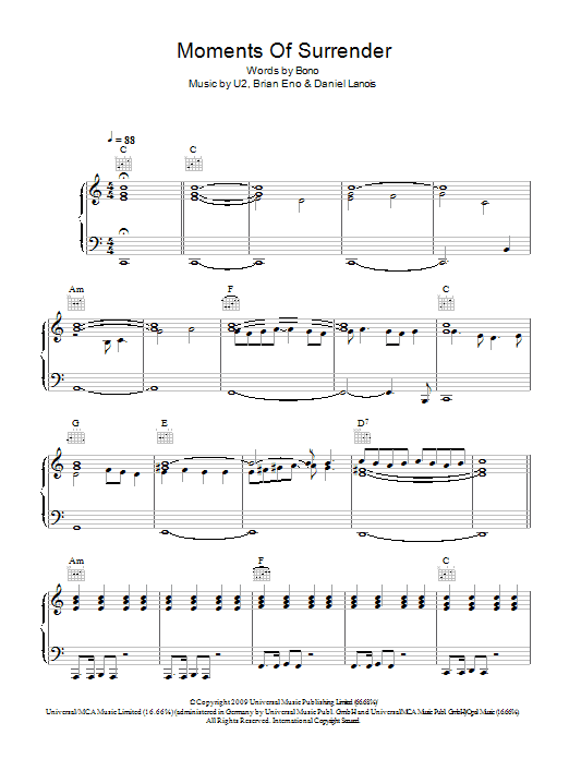 Moment Of Surrender (Piano, Vocal & Guitar Chords) von U2